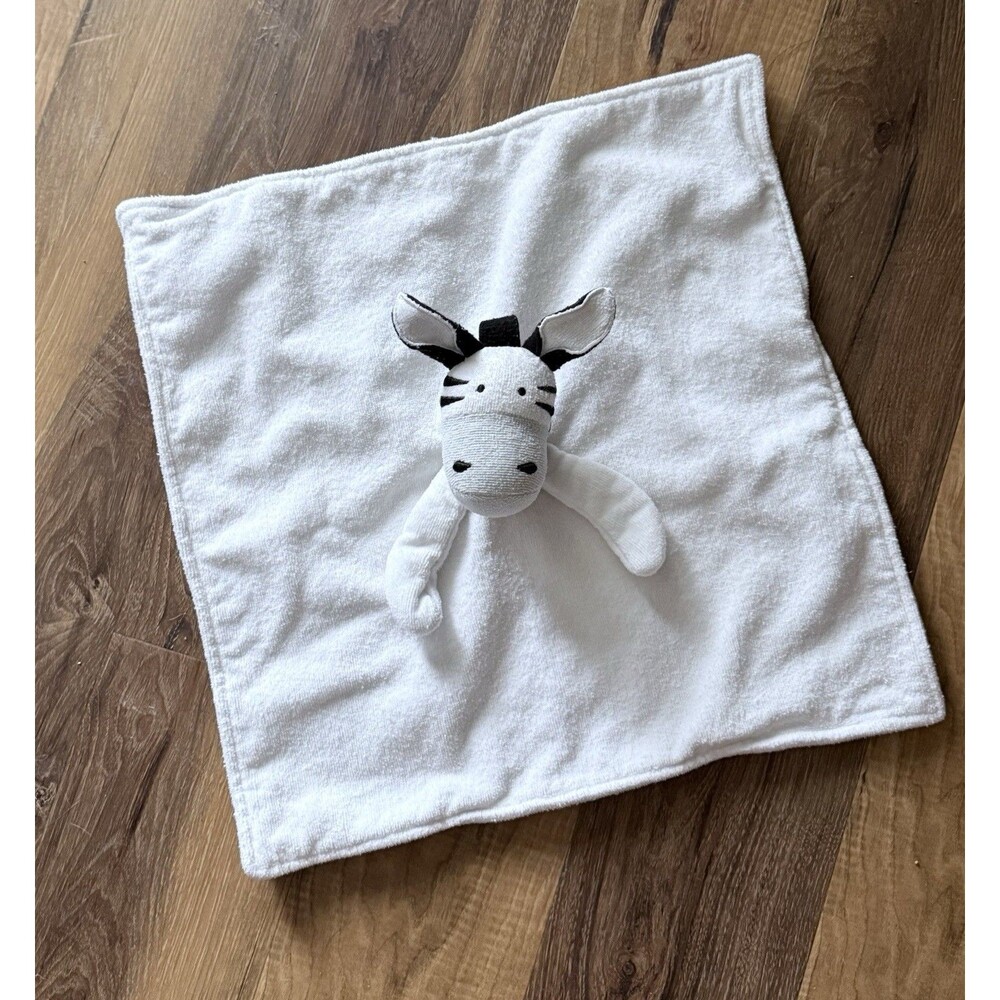 MacKenzie Childs White Black Zebra Cotton Security Baby Lovey 16” x 16” Neutral